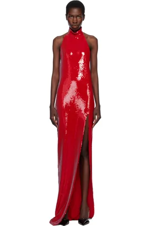 Balmain Red Long Sequin Halterneck Maxi Dress
