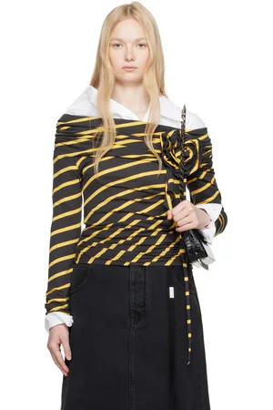 Vaquera Black & Yellow Striped Cold Shoulder T-shirt