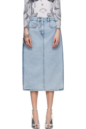 pushBUTTON Blue Back Panty Square Denim Midi Skirt