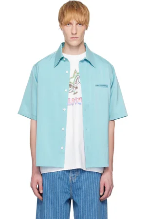 rice nine ten Blue Medium-Short Cupro Satin Shirt