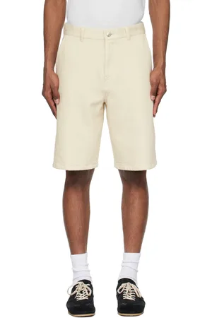 Solid Off-White Cotton Twill Shorts