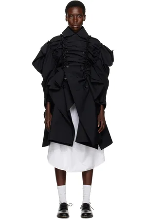 Comme des Garçons Black Yarn Dyed Wool Polyester Tropical Coat