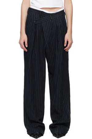 R13 Navy Triple Pleat Crossover Trousers