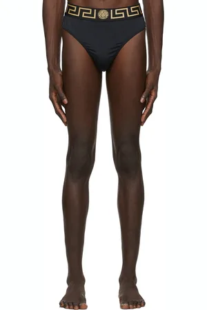 VERSACE Black Greca Swim Slip Bottoms