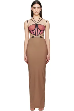 Nensi Dojaka Tan & Pink Leila Signature Corset Maxi Dress