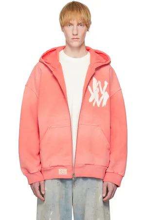 WOOYOUNGMI Pink Painted Logo Dyed Zip-Up Hoodie