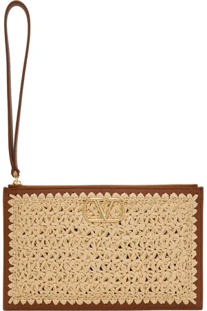 VALENTINO GARAVANI Beige & Brown VLogo Signature Medium Flat Pouch