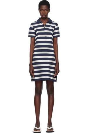 Maison Kitsuné Navy Baby Fox Patch Multi Stripes Polo Minidress