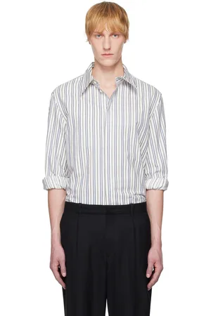 Marine Serre Off-White & Navy Regenerated Striped Poplin Button Up Shirt