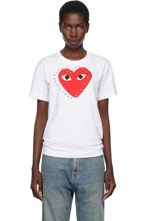 Comme des Garçons White Stud Print Red Heart T-shirt