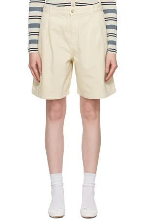 Maison Kitsuné Off-White Casual Pleated Bermuda Denim Shorts