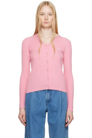 Maison Kitsuné Pink Baby Fox Patch Fine Ribbed Cardigan