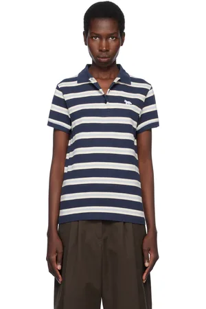 Maison Kitsuné Navy Baby Fox Patch Multi Stripes Polo
