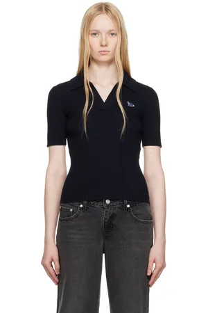 Maison Kitsuné Navy Baby Fox Patch Fine Ribbed Polo