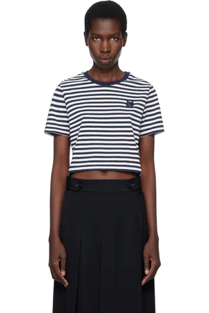 Maison Kitsuné Navy & White Bold Fox Head Patch Multi Stripes Baby T-shirt