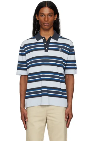 Maison Kitsuné Blue Bold Fox Head Patch Fine Gauge Striped Polo