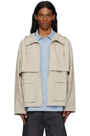 Maison Kitsuné Taupe Hooded Zipped Windbreaker Jacket