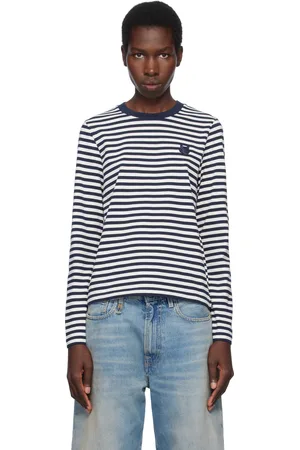 Maison Kitsuné Navy & White Bold Fox Head Patch Multi Stripes T-shirt