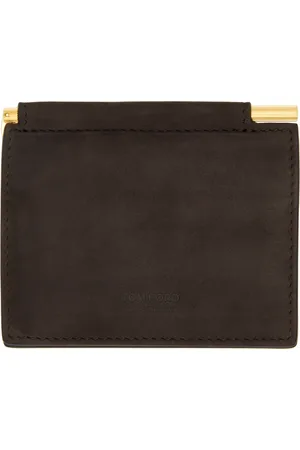 Tom Ford Brown Nubuck Folding Money Clip Card Holder