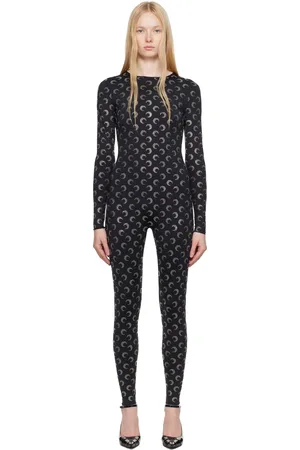 Marine Serre Black Recycled Moon Strass Jersey Catsuit