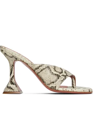 Amina Muaddi Off-White & Black Shiona Slipper Heeled Sandals
