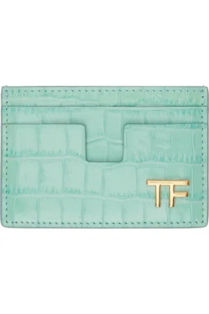 Tom Ford Blue Shiny Stamped Croc TF Card Holder