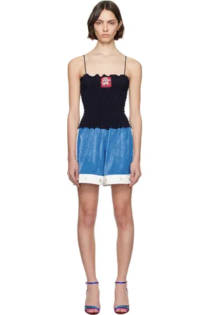 Conner Ives Black Shirred Boxing Short Romper