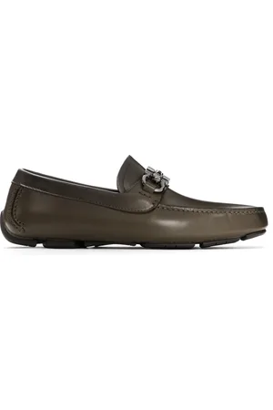 Salvatore Ferragamo Khaki Gancini Ornament Driver Loafers