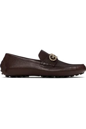 Salvatore Ferragamo Brown Gancini Ornament Driver Loafers