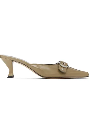 By Far Taupe Evelyn Glossed Nappa Leather Heels