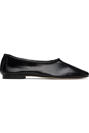 By Far Black Prudence Creased Leather Ballerina Flats
