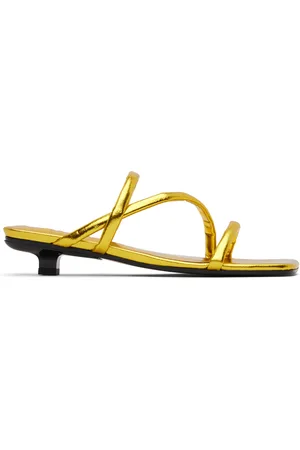 By Far Gold Morena Eel Embossed Metallic Leather Heeled Sandals