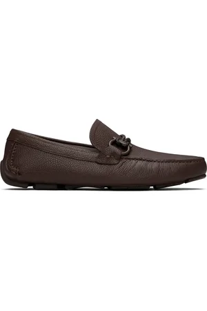 Salvatore Ferragamo Brown Gancini Ornament Driver Loafers