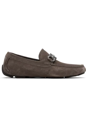 Salvatore Ferragamo Taupe Gancini Ornament Driver Loafers