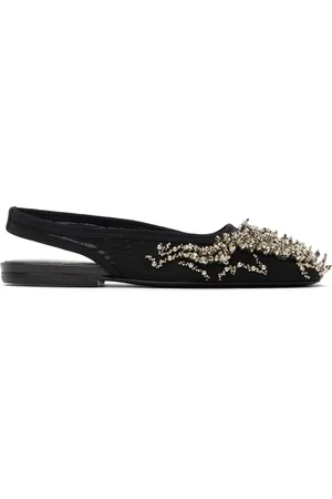DRIES VAN NOTEN Black Embellished Mesh Slingback Ballerina Flats