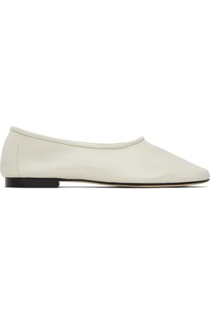 By Far Gray Prudence Creased Leather Ballerina Flats