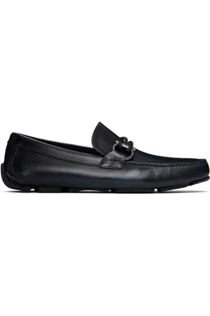 Salvatore Ferragamo Navy Gancini Ornament Driver Loafers