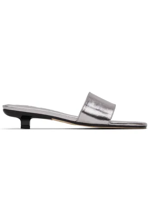 By Far Silver Ceni Eel Embossed Metallic Leather Heeled Sandals