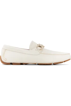 Salvatore Ferragamo Off-White Gancini Ornament Driver Loafers