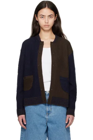 DIME Navy & Brown Wave Knit Cardigan