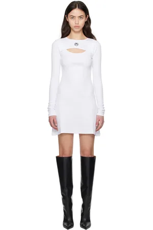 Marine Serre White Moon Logo Ribbed Jersey Minidress