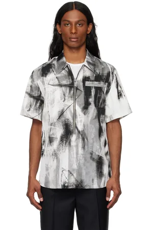 Helmut Lang Gray & White Zip Scribble Shirt