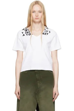Maison Margiela White V-Neck SIDA Print T-shirt