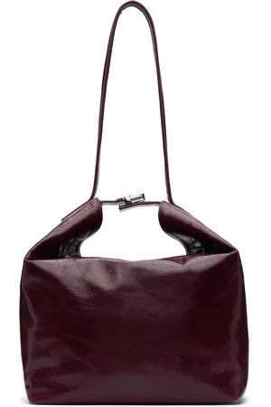By Far Burgundy Maxi Bea Creased Leather Bag