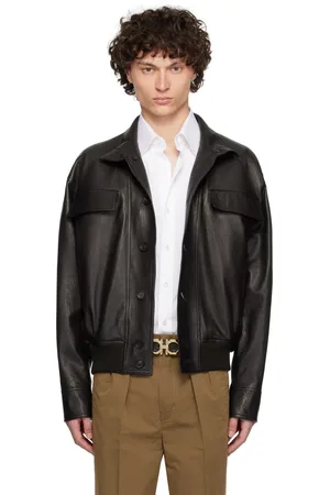 Salvatore Ferragamo Brown Grainy Leather Jacket