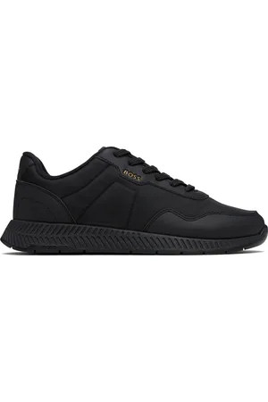 HUGO BOSS Black Faux-Leather & Mesh Sneakers