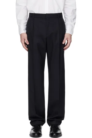 HUGO BOSS Navy Relaxed-Fit Melange Virgin Wool Trousers