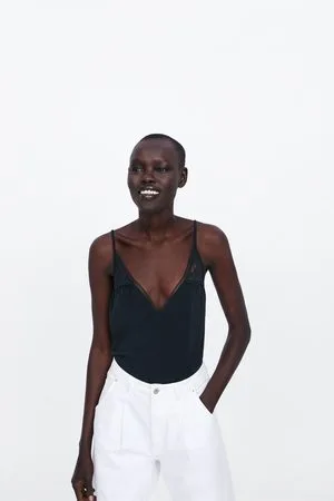Zara White Black Lace Bodysuit