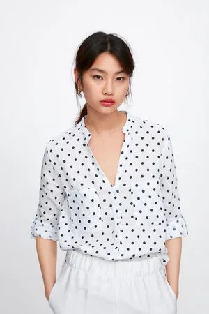 Zara - Polka Dot Shirt - Ecru Black - Women