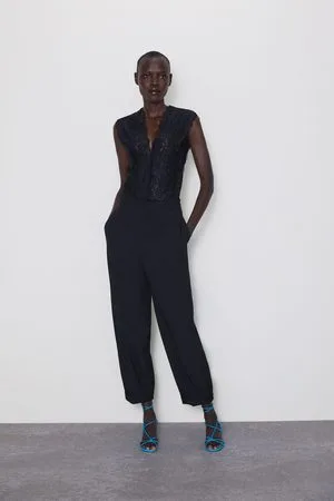 Zara White Black Lace Bodysuit